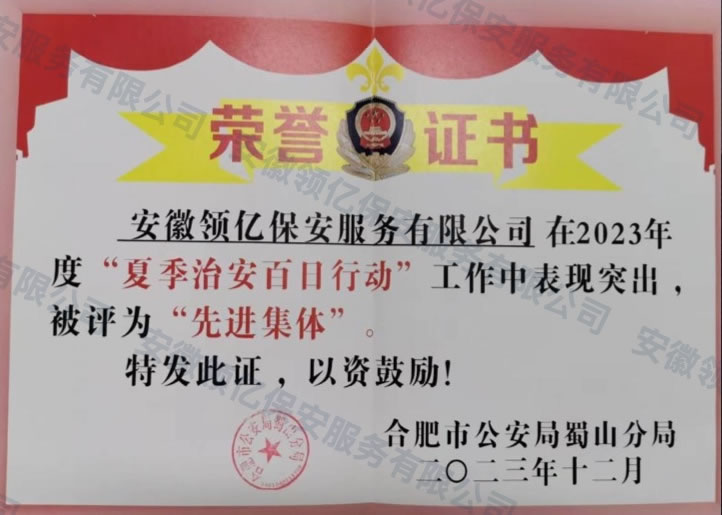 先进集体荣誉证书